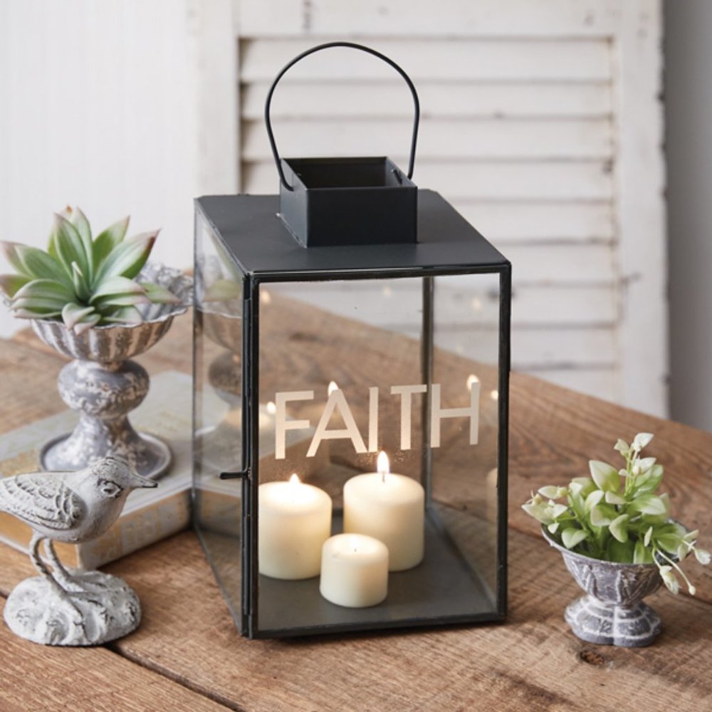 New Faith Lantern in Black metal and Glass